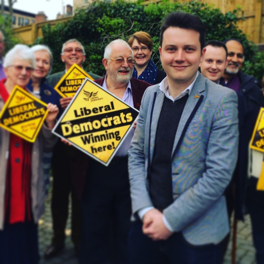 An image showing the 2017 parliamentary candidate for Normanton, Pontefract and Castleford, Clarke Roberts, in front of Liberal Democrat supporters